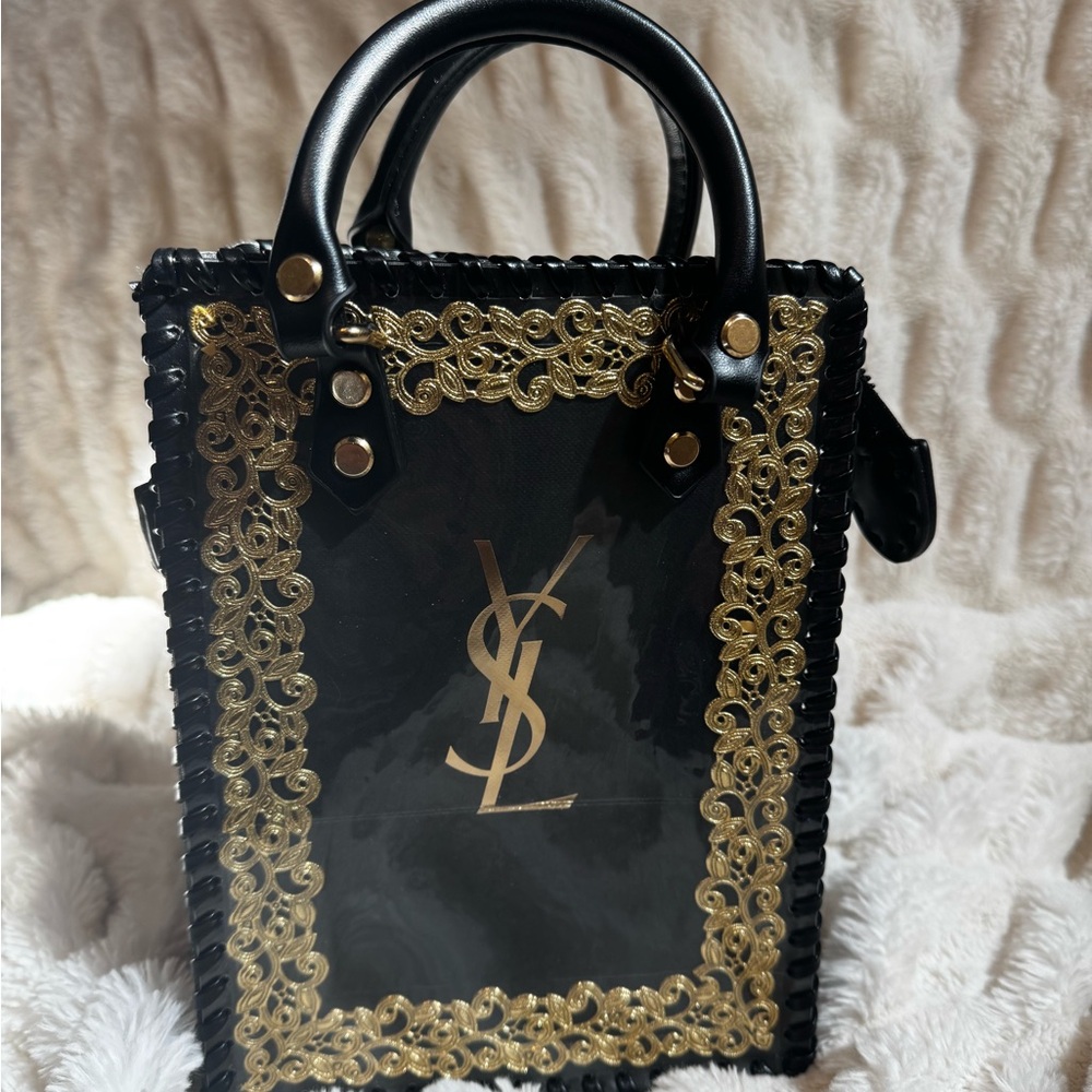 Handmade Upcycled Black and Gold Mini Bag - Picture 3 of 5